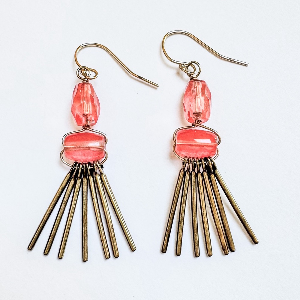 NEW SILPADA Earrings Quartz KRW0053 Sweet Pea Pink Brass Dangle NEW ON CARD